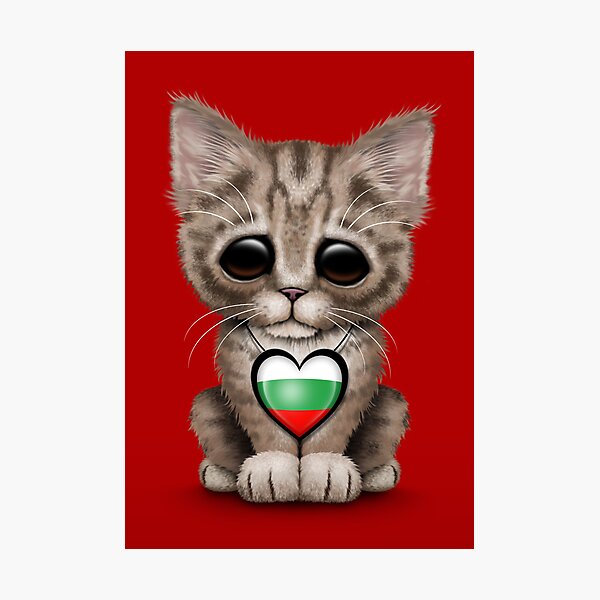 Item preview, Cute Kitten Cat with Bulgarian Flag Heart designed and sold by JeffBartels.