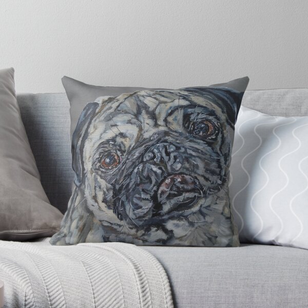 Percy Grey. Pug dog painting art by award-winning UK artist Sam Fenner Throw Pillow