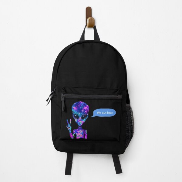 Item preview, We out here galaxy alien holding peace signs - black designed and sold by MNCO.