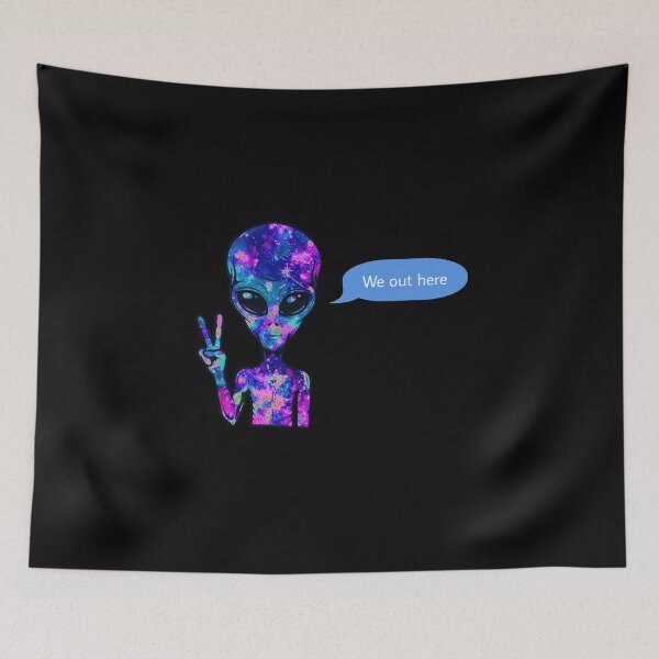 Item preview, We out here galaxy alien holding peace signs - black designed and sold by MNCO.
