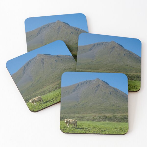Item preview, Cute and funny looking cows with a great view over Pico mountains, during hiking trail at the Azores island Pico, highest mountain of Portugal. designed and sold by AylaHarbich.