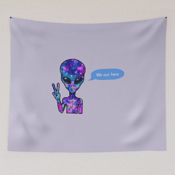Item preview, We out here galaxy alien holding peace signs - purple designed and sold by MNCO.