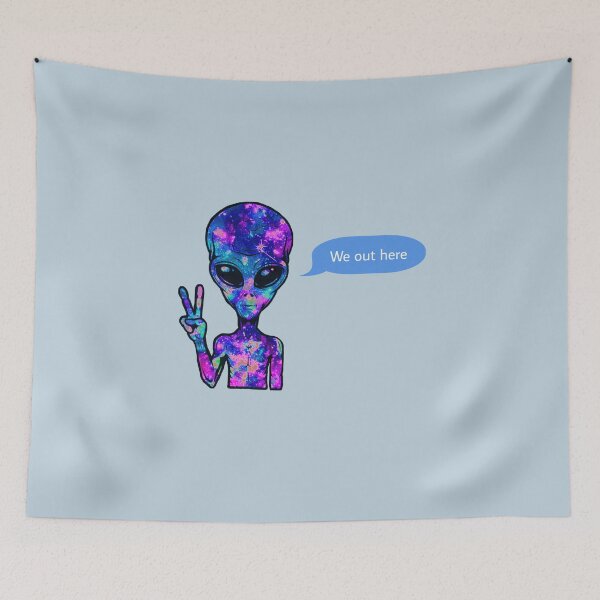 Item preview, We out here galaxy alien holding peace signs - blue designed and sold by MNCO.