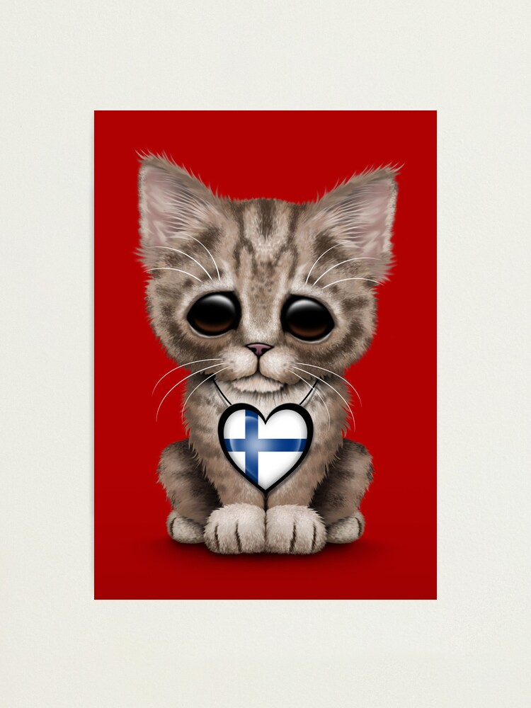 Impression Photo Chat Mignon Chaton Avec Coeur De Drapeau Finlandais Par Jeffbartels Redbubble