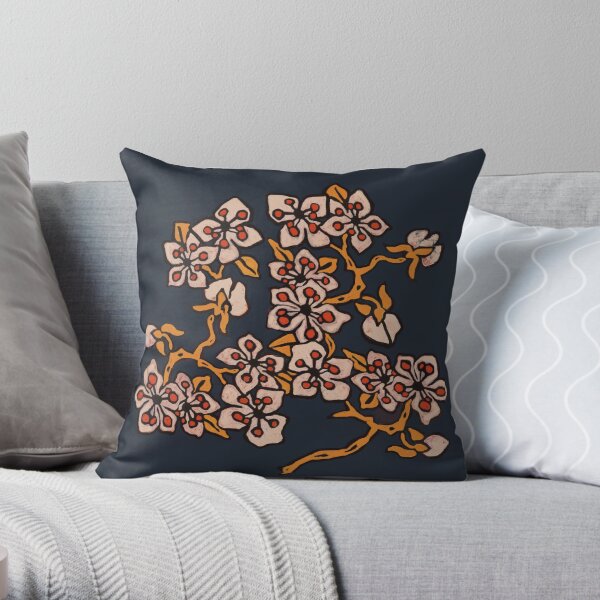 Golden Blossom on navy Throw Pillow