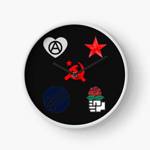 Leftist Symbols Sticker Pack - Socialist Rose, Red Star, Anarchist 'A',  Three Arrows, Antifa, Hammer and Sickle | Clock