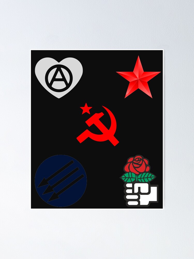 Linke Symbole Sticker Pack - Sozialistische Rose, Roter Stern, Anarchist  'A', Drei Pfeile, Antifa, Hammer und Sichel | Poster
