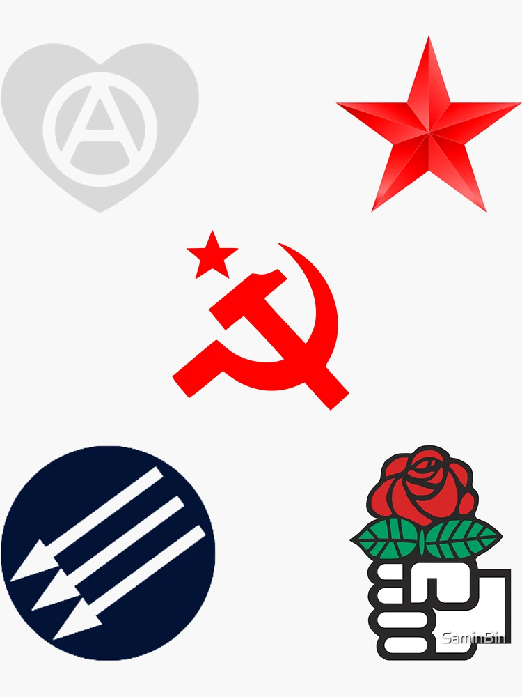 Linke Symbole Sticker Pack - Sozialistische Rose, Roter Stern, Anarchist  'A', Drei Pfeile, Antifa, Hammer und Sichel | Sticker