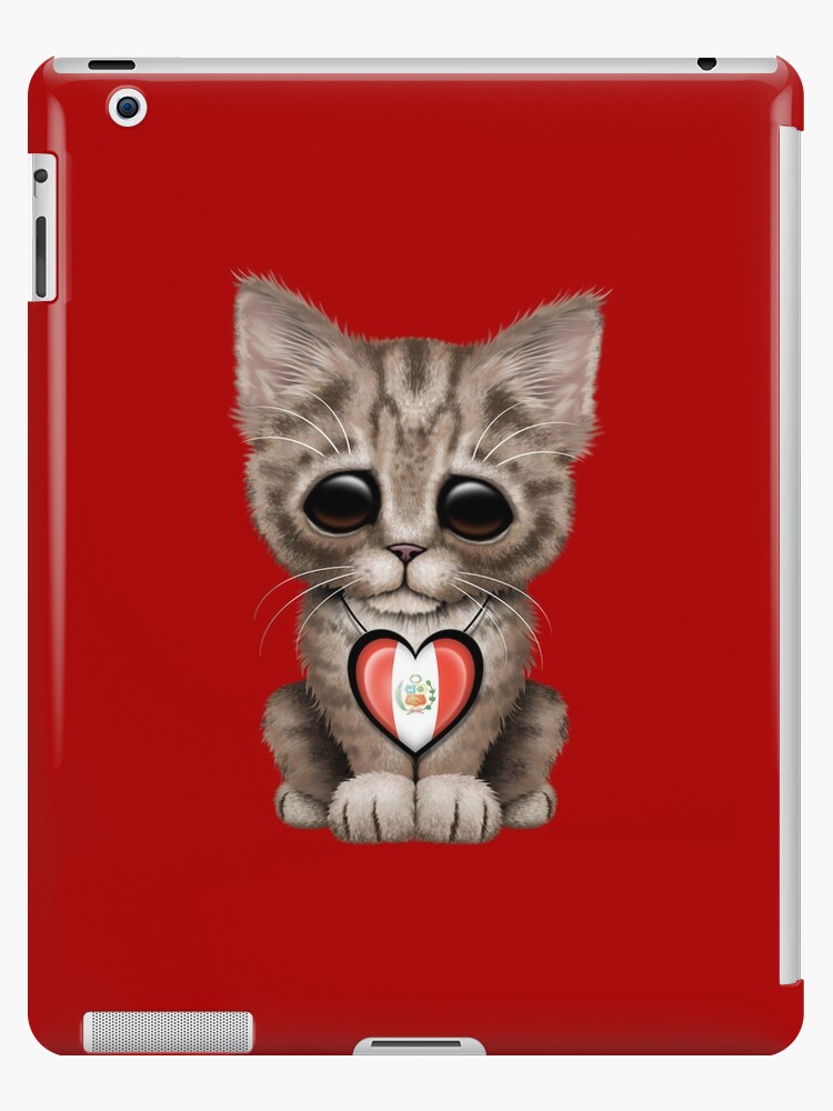 Coque Et Skin Adhesive Ipad Chat Mignon Chaton Avec Coeur De Drapeau Peruvien Par Jeffbartels Redbubble