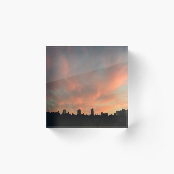 Pink Sky Black City Acrylic Block