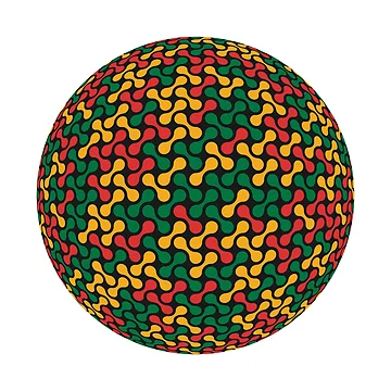 Artwork thumbnail, Metaballs Pattern Sphere (Rasta Colours) by John Uttley