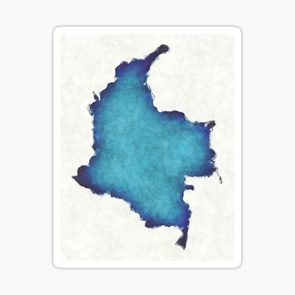 Item preview, Colombia map with drawn lines and blue watercolor illustration designed and sold by Ingo Menhard.