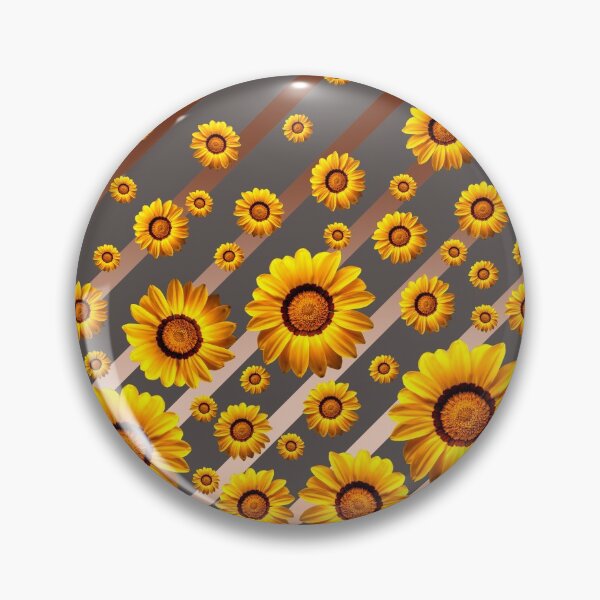 Item preview, Hermosas flores amarillas sobre fondo gris con rayas marrones doradas designed and sold by homemadecreate.