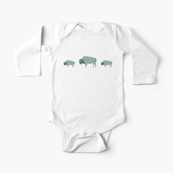 Bison And Baby (Moss) Long Sleeve Baby One-Piece