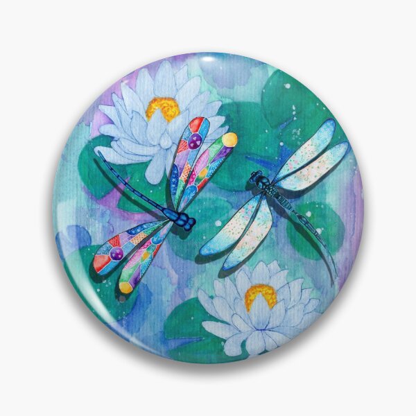 Item preview, Whimsical dragonflies and white lotus flowers designed and sold by SukoB34.