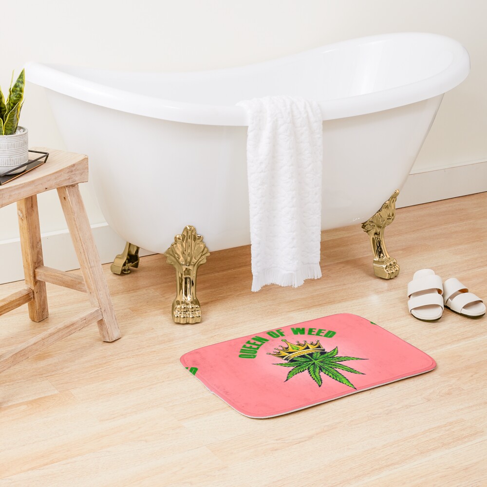 Queen of Marijuana - Long Live the Queen of Weed - Gold on Pink Bath Mat