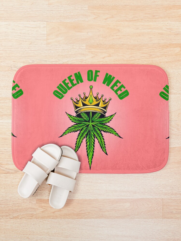 Alternate view of Queen of Marijuana - Long Live the Queen of Weed - Gold on Pink Bath Mat