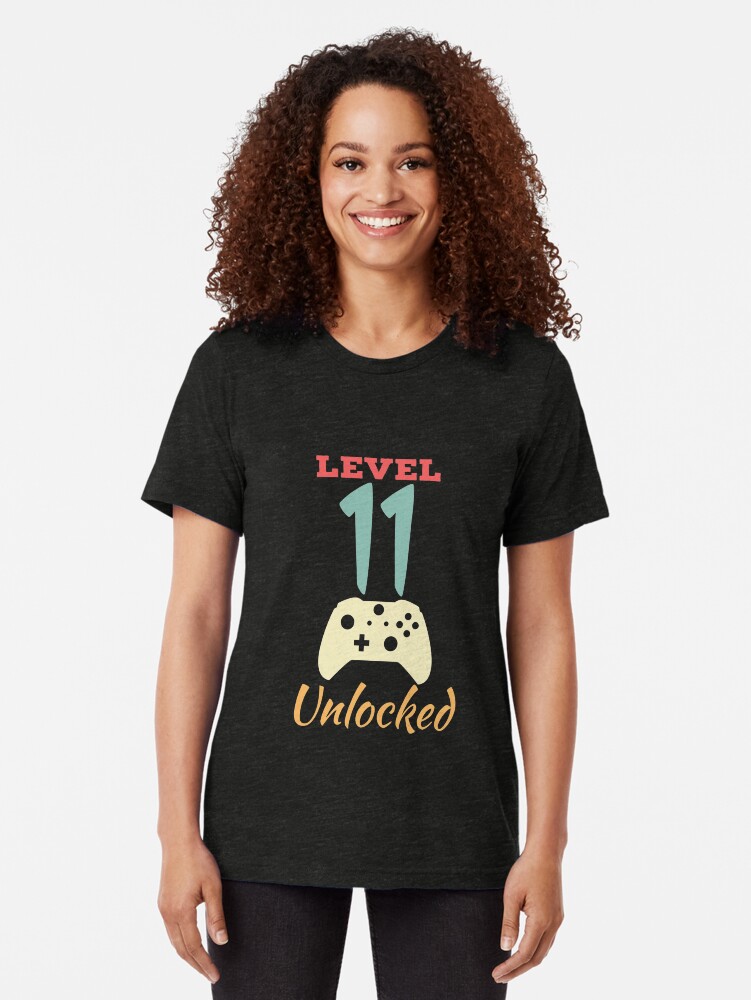 Alternate view of Level 11 Unlocked - 11th vintage Video Games Birthday Gift Tri-blend T-Shirt