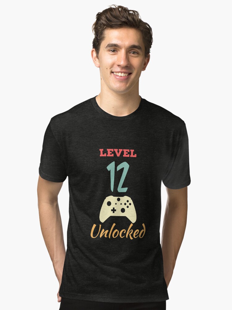Alternate view of Level 12 Unlocked - 12th vintage Video Games Birthday Gift Tri-blend T-Shirt