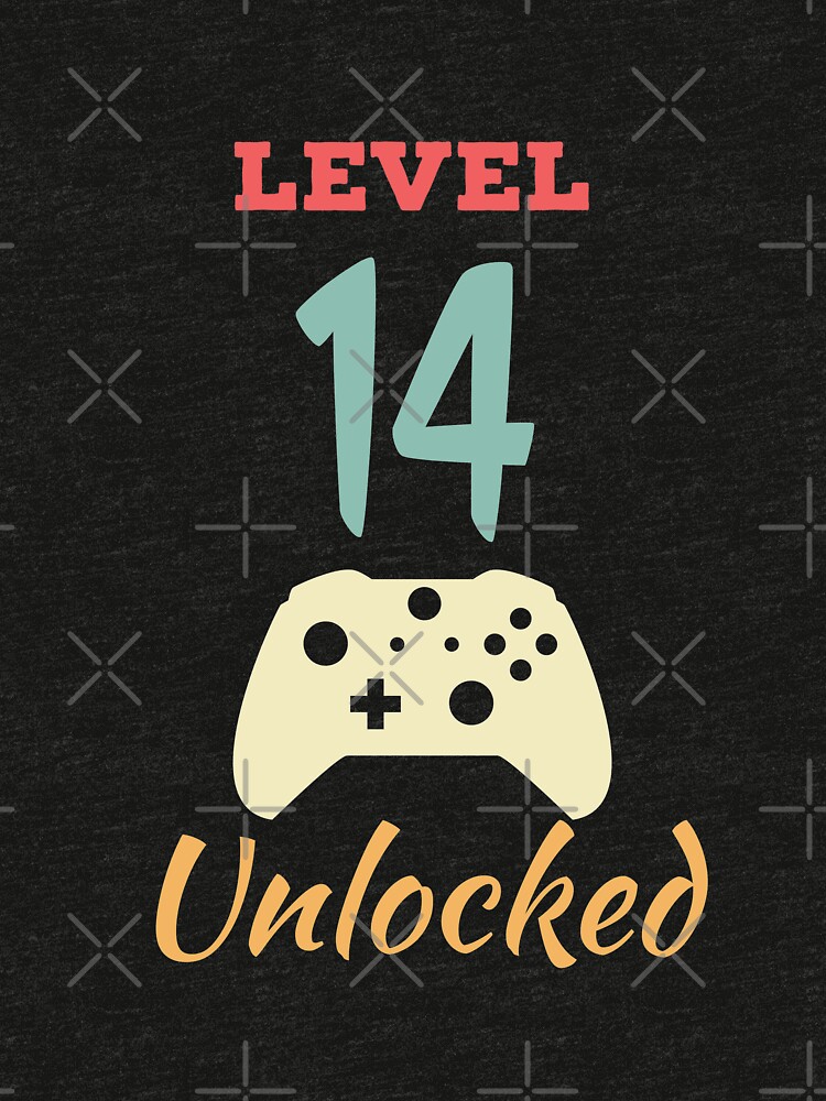 Level 14 Unlocked - 14th vintage Video Games Birthday Gift by karim7