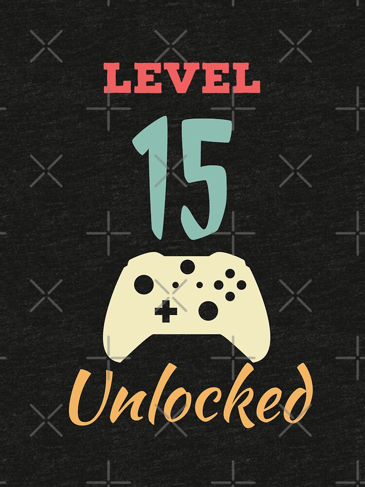 Level 15 Unlocked - 15th vintage Video Games Birthday Gift by karim7