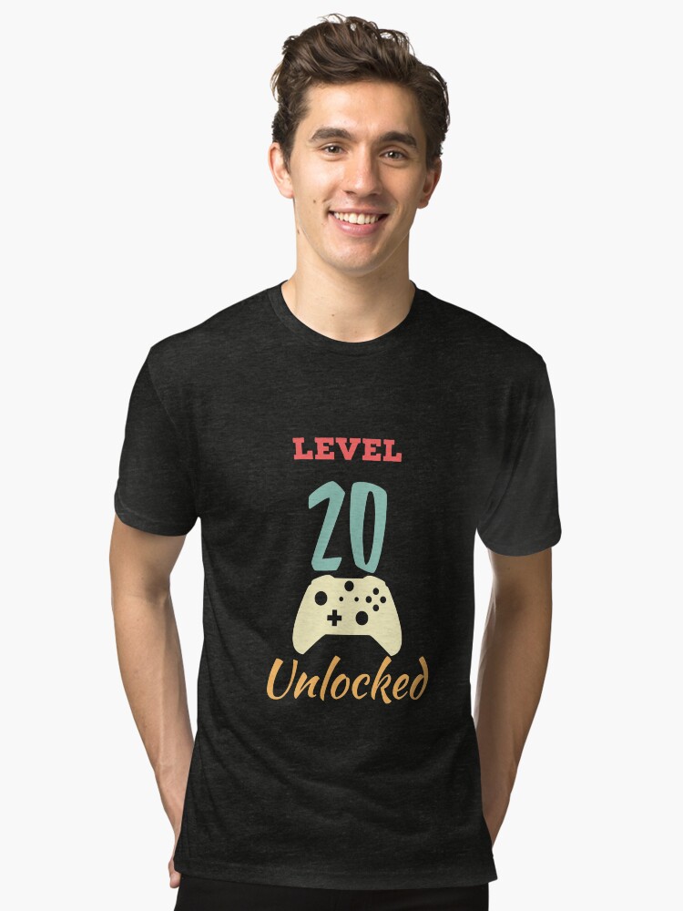 Alternate view of Level 20 Unlocked - 20th vintage Video Games Birthday Gift Tri-blend T-Shirt
