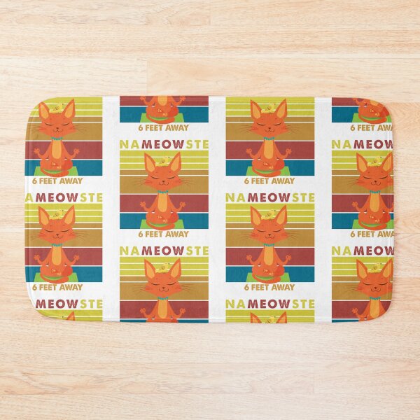 Item preview, Namaste Meow six feet apart Cute Yoga Cat with Bird on Yoga Matt stripes  designed and sold by LeBreab.