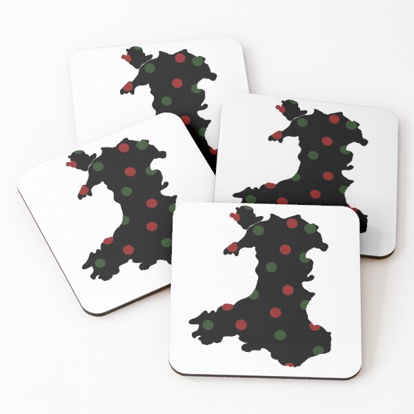 Item preview, Wales outline with red and green dost on black designed and sold by Louisa Powell.