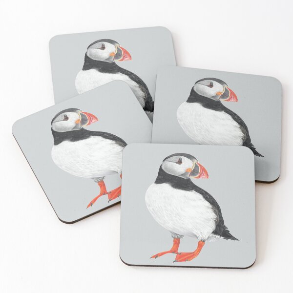 Item preview, Puffin pastel art on grey background designed and sold by IslesArt.