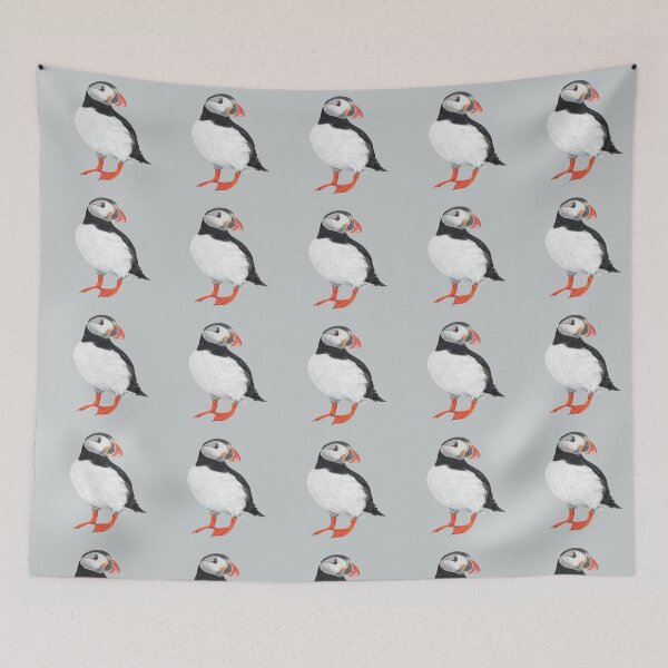 Item preview, Puffin pastel art on grey background designed and sold by IslesArt.