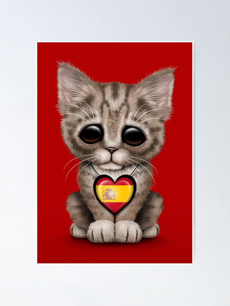 Cute Kitten Cat with Spanish Flag Heart Cute Kitten Cat with Spanish Flag Heart