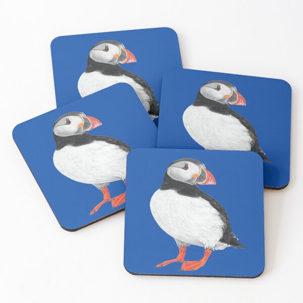 Item preview, Puffin pastel art on blue background designed and sold by IslesArt.