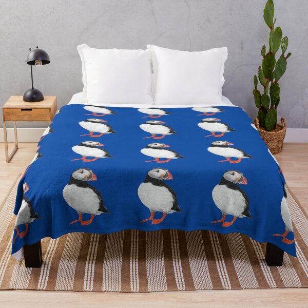 Item preview, Puffin pastel art on blue background designed and sold by IslesArt.