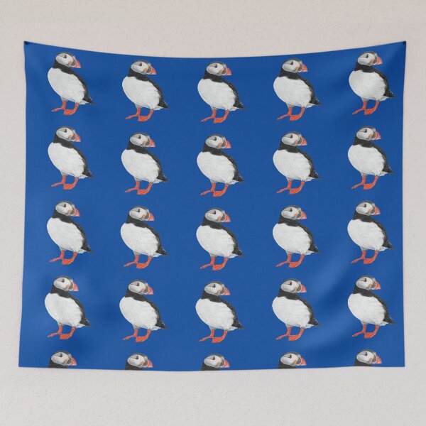 Item preview, Puffin pastel art on blue background designed and sold by IslesArt.