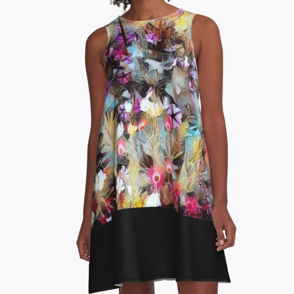 Blumenwiese Abstrakt Impressionismus A-Linien Kleid