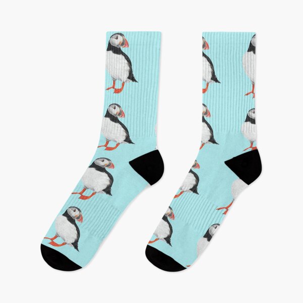 Item preview, Puffin pastel art on light blue background designed and sold by IslesArt.