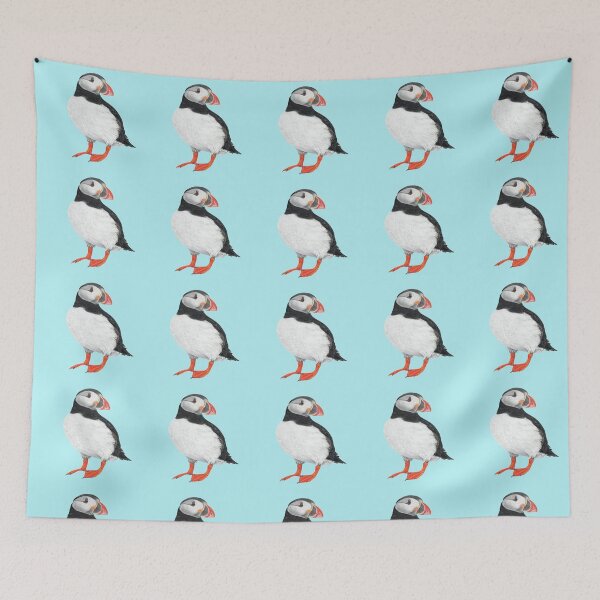 Item preview, Puffin pastel art on light blue background designed and sold by IslesArt.