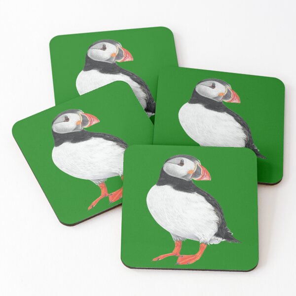 Item preview, Puffin pastel art on green background designed and sold by IslesArt.