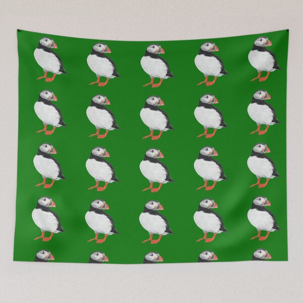 Item preview, Puffin pastel art on green background designed and sold by IslesArt.