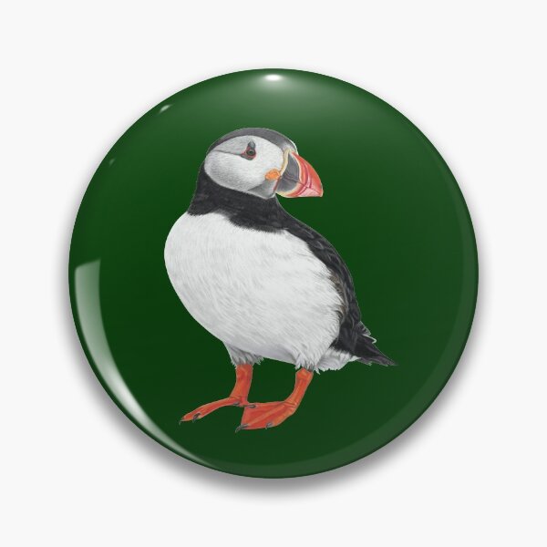Item preview, Puffin pastel art on dark green background designed and sold by IslesArt.