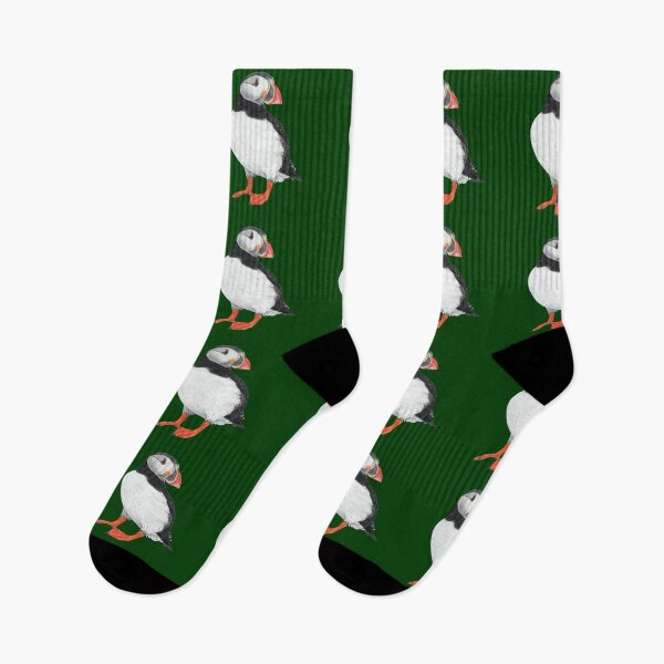 Item preview, Puffin pastel art on dark green background designed and sold by IslesArt.