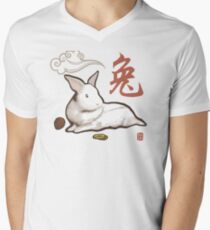 Lionhead Rabbit Sumi-E Men's V-Neck T-Shirt