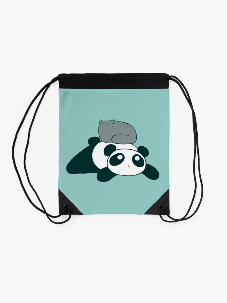 Alternate view of Panda and Gray Cat Drawstring Bag