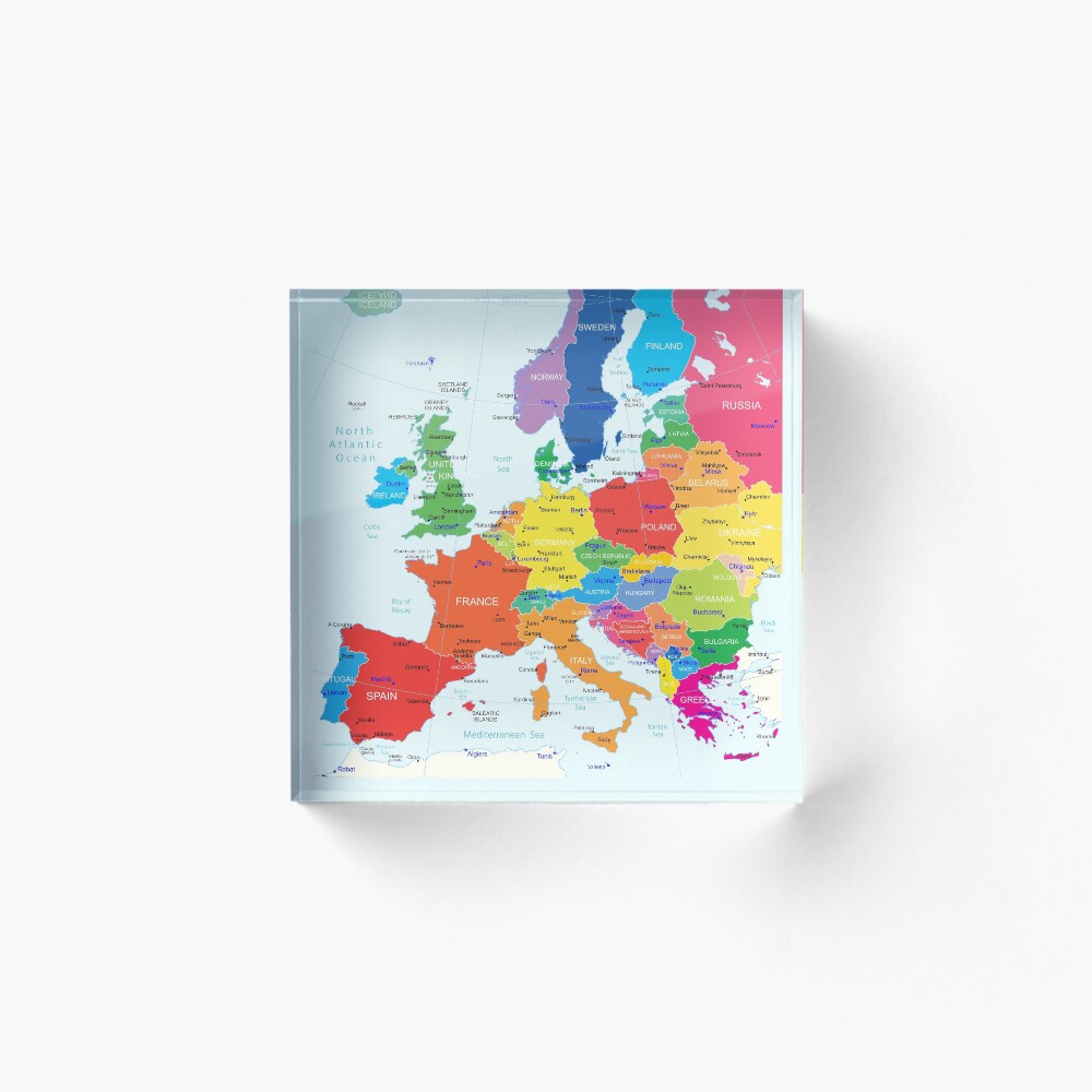 "Europe Map with the border, countries, capitals and major cities ...
