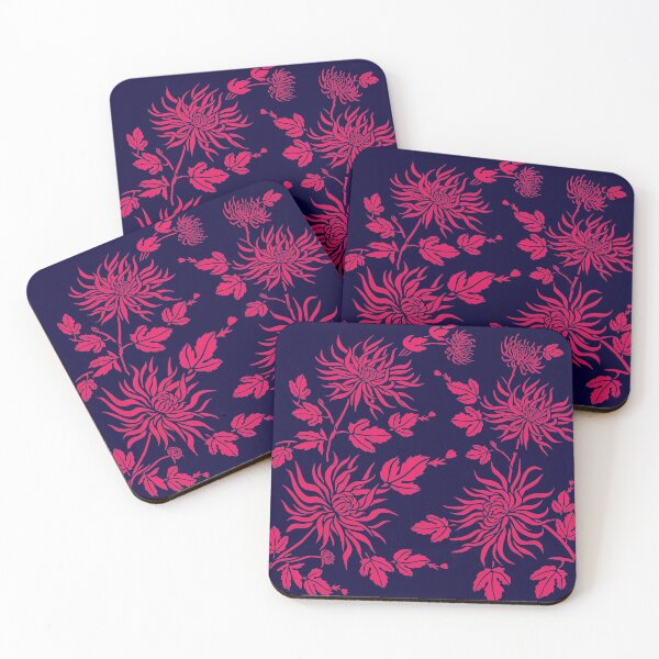Item preview, Electric Pink Chrysanthemum - Bold Navy Blue Oriental Art designed and sold by Art-PraveenRai.