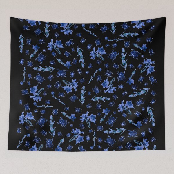 Item preview, Scarabs and Plants Blue Pattern (black) designed and sold by zazuzanta.