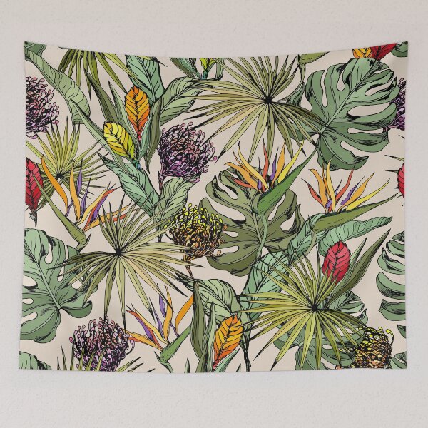 Item preview, Tropical leaves and exotic flowers designed and sold by jeannadano.