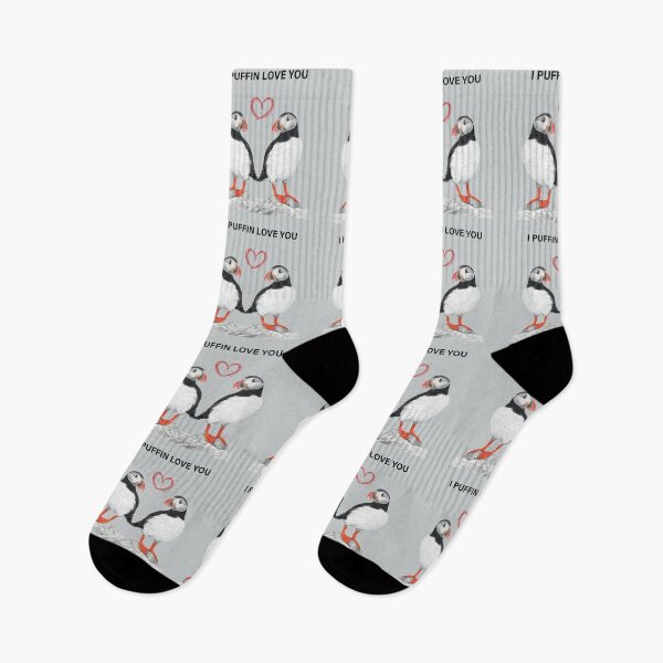 Item preview, Puffin love you on grey background- Puffin couple design - Puffin couple - Puffin art - couple art - bedroom art - Puffin love  designed and sold by IslesArt.