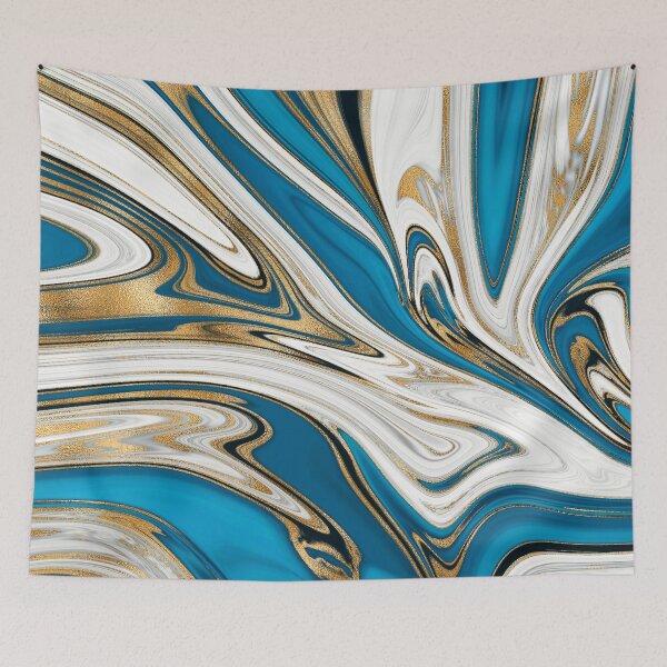 Item preview, Gold blue agate liquid marble texture fluid artwork designed and sold by CynthiaGraphics.