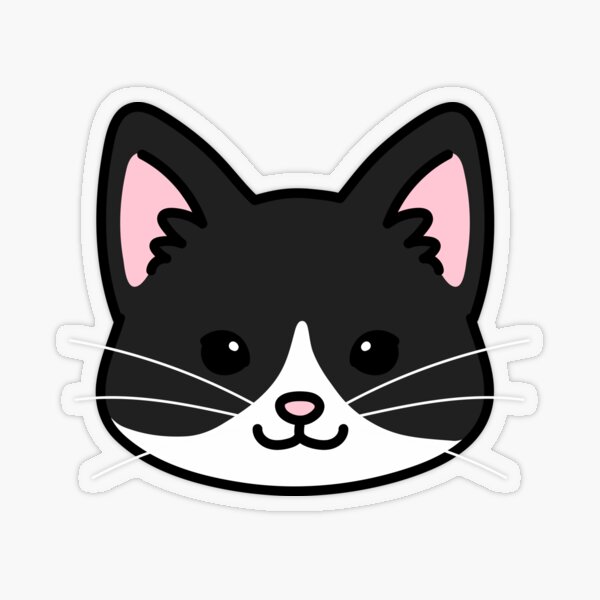 Abstract, black and white cat face icon/sticker. Isolated on white